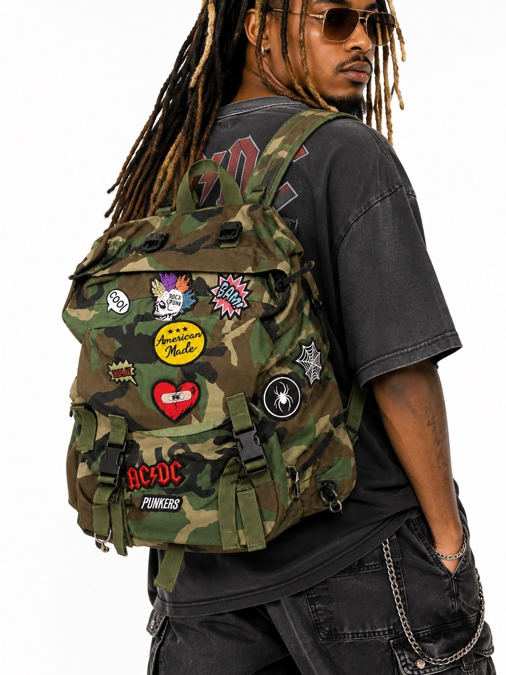Camouflage Customized Patchwork Backpack - Green Camo unisex - Picture 2 of 6